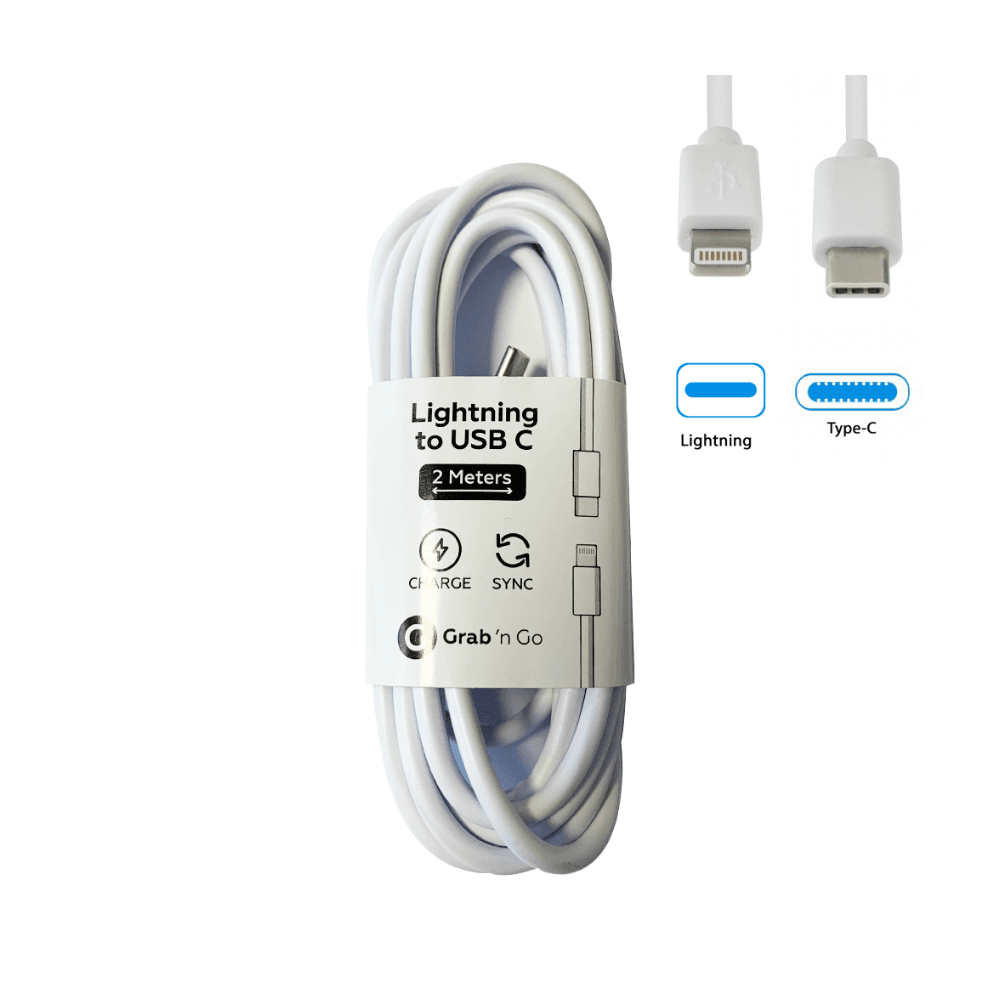 Grab 'N Go - Datacable Lightning to USB C 2m (NON MFi) White