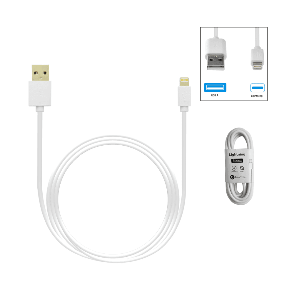 Grab 'N Go - Datacable Lightning 2m (NON MFi) White