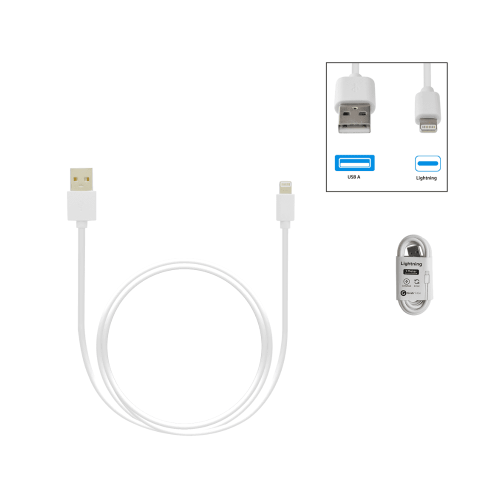 Grab 'N Go - Datacable Lightning 1m (NON MFi) White