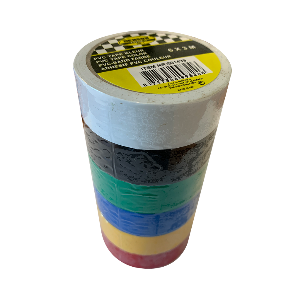 PVC Tape, 6 x 3 meter, set á 6 kleuren